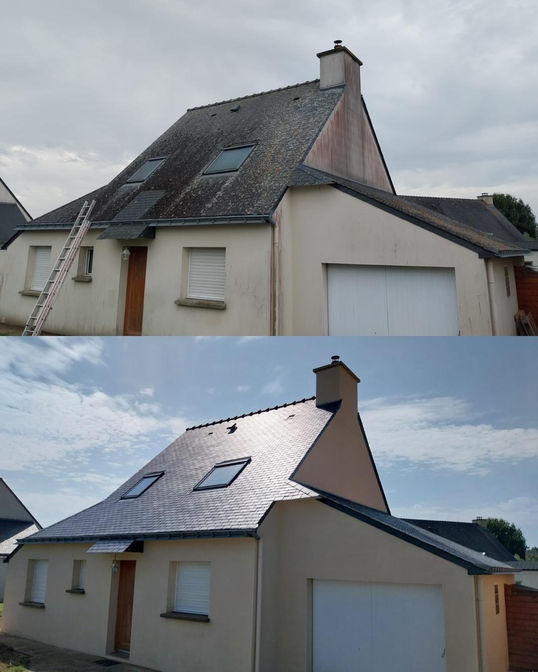 Avant et après le nettoyage extérieur complet d’une maison
